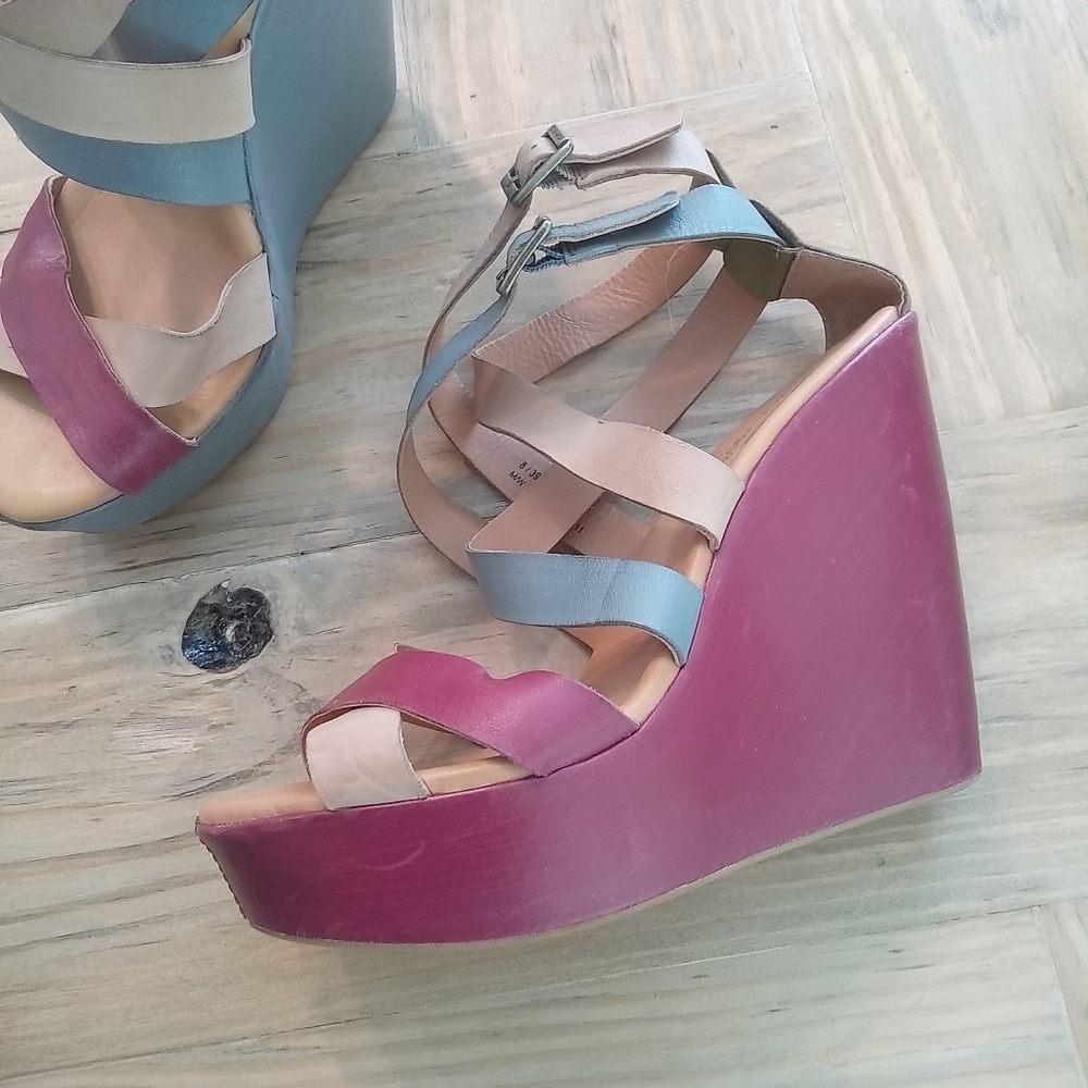 Kork-Ease Hailey Multi-Color Leather Strap Platform Wedge 5.5" Sandals S… - Picture 8 of 16